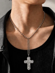 1pc Unique Personalized Punk Hip-Hop High-End Design Casual Cross Necklace, Men's Daily Holiday Party Outfit Jewelry - Multicolor - View 1