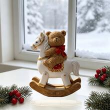 Warm Winter Christmas Rocking Horse Cute Red Bow Bear Home Decor Statue Ornament, Fun Desktop Christmas Decoration, Home Holiday Display Atmosphere Decor, Window Sill Snowy Scene Display, Christmas Holiday Gift For Friends And Family - Rocking Horse - View 7