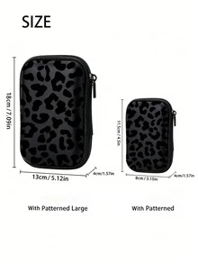 Black Leopard Print EVA Hard Shell 4.3 Inch Compact Storage Box - Travel Protective Storage Bag, Suitable For Electronic Accessories, Earphones, Hard Drives And Data Cables; Anti-Drop Zipper Pouch (Storage Box Only) - Multicolor - View 4