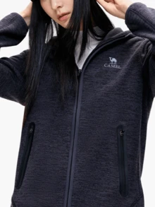CAMEL CROWN Women's Outdoor Fleece Jacket, Stand Collar Design, Windproof, Heat-Retaining, With Anti-Static Lining - Phantom Black - View 3