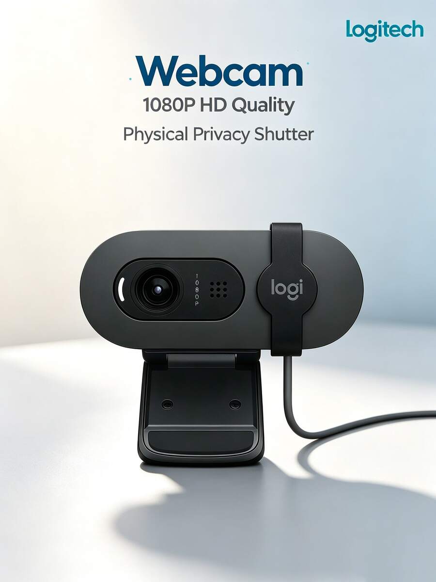 Logitech Brio 95 Webcam, 1080P HD Quality, Physical Slider Design, Built-In Noise-Canceling Microphone, Stable Connection Suitable For Online Teaching, Black. - Black - View 1
