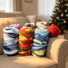 CLSUPER 2 Packs Chunky Chenille Yarn Set, 2*250g (Total 18oz), Super Soft Plush Jumbo Yarn For Arm Knitting, DIY Blankets, Pet Bed, Pillow, Stuffed Animals, Crochet Projects, Washable, Beginner - Multicolor - View 10
