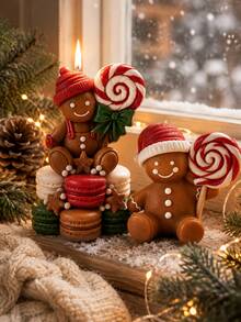 2 Styles Christmas Gingerbread Men Theme Silicone Candle Molds, Molds Replicate Knitted Hat Texture, Layered Lace, Lollipop Spiral Pattern, Details. High-Resilience Silicone, Smooth Demolding For Complex Embossed Parts, Small Edges Resistant To Tearing. Suitable For Pouring Scented Candles, Diffuser Plaster, Epoxy Resin, Handmade Soap. The Two Styles Pair Well For Gift Sets, Creating Holiday Atmosphere Desktop Decor - Gingerbread Man Candle Mold - View 3