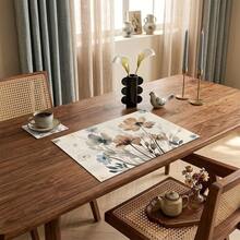 1/4/6pcs Autumn Series Ink Wash Light Brown Floral Pattern Printed Placemats, Heat Resistant Table Mat For Home Kitchen/Kitchen Table Protection, Party Scene Decoration - Multicolor - View 3