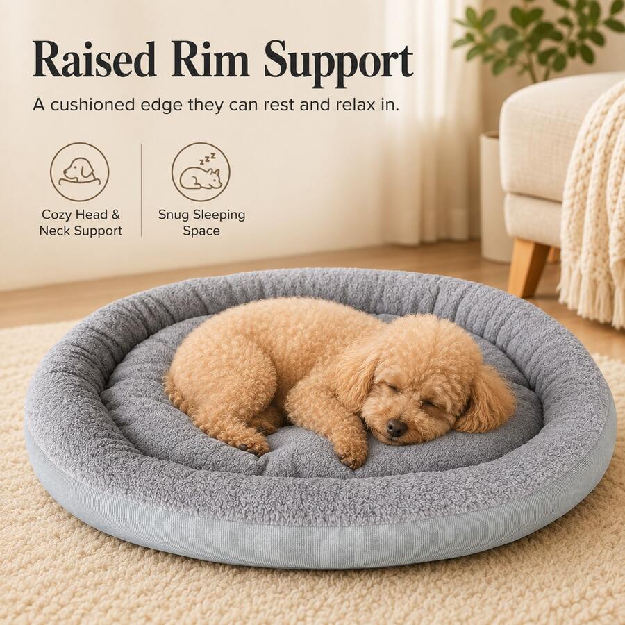2026 New Oval Thickened Lamb Fleece Pet Bed, Surface Lamb Fleece (Soft Cotton Fleece), Soft And Fluffy Touch, Filled With Fluffy Cotton, Soft With Support, Suitable For All Seasons. Multiple Sizes Available