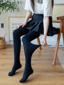 1pc Plus Size Over Knee Long Stockings, Slimming Thigh High Socks Super Elastic Velvet Breathable No Snagging - Black - View 1