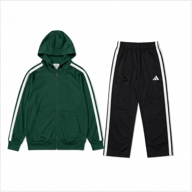 Adidas Three Stripes Hooded Zip-Up Jacket And Pants Set Green - Green - View 1