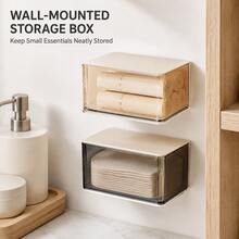 Foldable Storage Box, Wall‑Mounted Organizer Box, Multifunctional Bathroom Vanity Counter Storage Rack, Hanging Makeup & Toiletry Container For Washroom Sink, Bathroom Desktop & Wall‑Mount Organizer For Skincare Accessories And Household Sundries - Multicolor - View 4