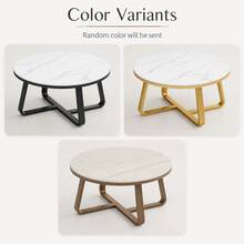 Round Marble Coffee Table, Small Lounge Table With Metal Frame For Home Office, 60x60x40cm, Random Color Sent - Multicolor - View 8