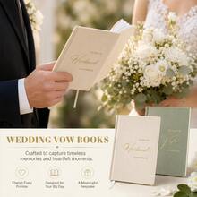 His And Hers Wedding Vow Books, Set Of 2 Linen Hardcover Bride & Groom Notebooks With Bookmark, Lined Pages, For Ceremony & Renewal, Includes Elegant Vow Keepsake Gift Box - Cream & Sage - View 6