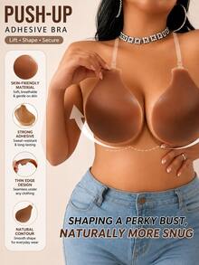 1 Pair Neck-Hanging Lift-Up Invisible Silicone Adhesive Breast Pads, Suitable For Small And Large Breasts, Wedding Dress, Evening Gown And Summer Backless Outfit Bra Accessory - Multi-color - View 1
