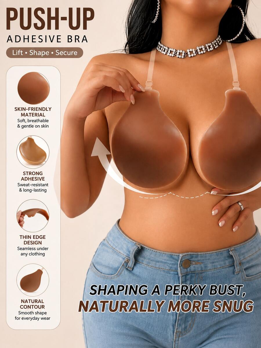 1 Pair Neck-Hanging Lift-Up Invisible Silicone Adhesive Breast Pads, Suitable For Small And Large Breasts, Wedding Dress, Evening Gown And Summer Backless Outfit Bra Accessory - Multi-color - View 1