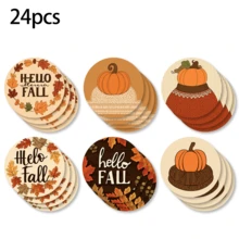 6pcs Autumn Theme Home Decor Diatomaceous Earth Coasters, Beverage Coasters, Coffee Coasters, Mug Coasters, Tea Coasters, Vintage Hand-Painted Style, Pumpkin & Maple Leaf Pattern, Heat-Insulated Desktop Protection, Autumn Home Gift, Suitable For Dining Table, Coffee Table, Kitchen Decor, Thanksgiving Party And Autumn Home Decoration - Multicolor - View 9
