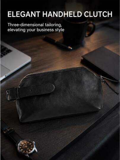 Men's Clutch Bag, Large Capacity Zipper Wrist Bag, Business Travel Organizer (Can Hold Small Tablet, Phone And Wallet)