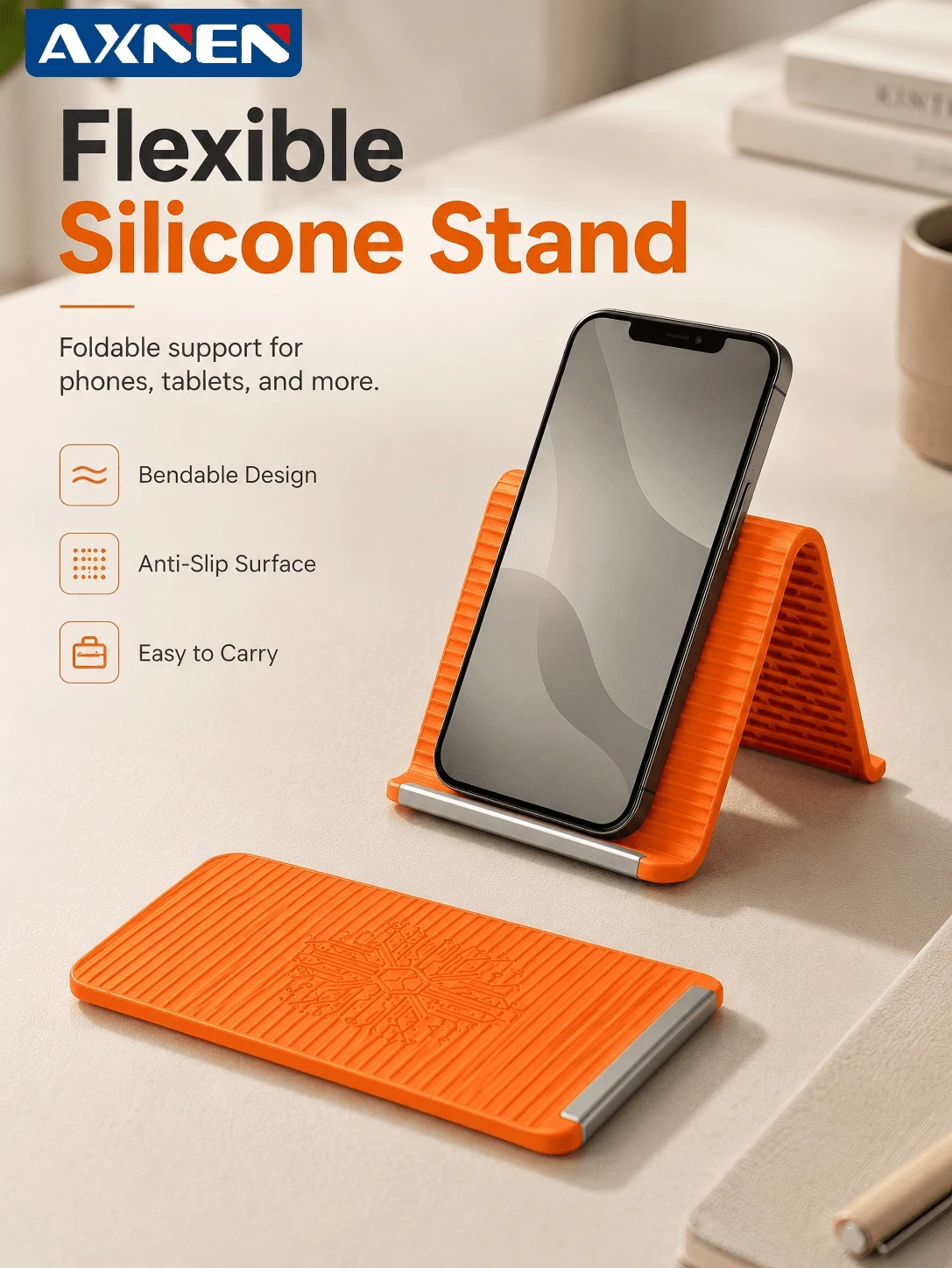 AXNEN Flexible Silicone Phone And Tablet Stand, Portable Foldable Desktop Holder With Anti-Slip Texture And Flexible Aluminum Core, Adjustable Viewing Angle, Suitable For Phones And Tablets, Office, Reading, Video And Daily Desktop Use - Multicolor - View 1