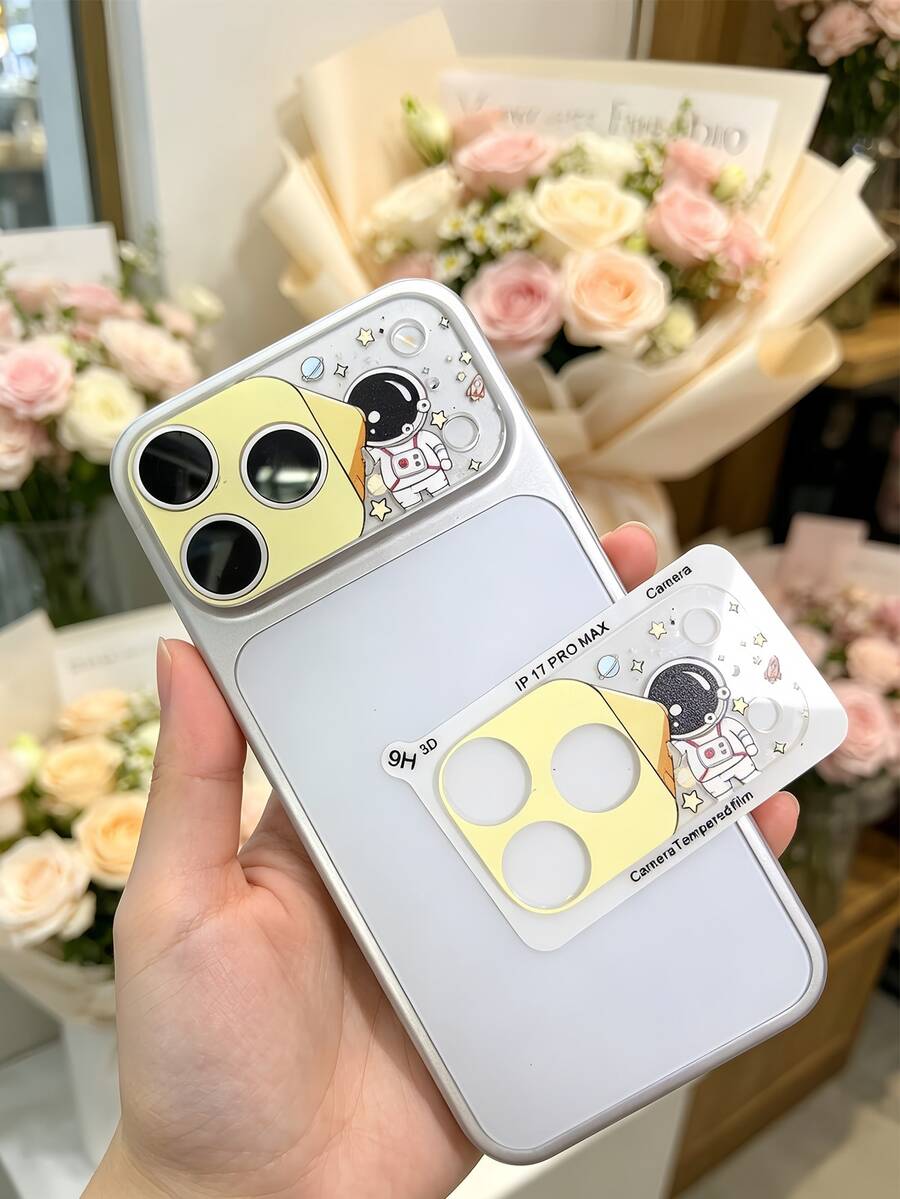 1片 9H 硬度相機鏡頭保護膜，相容 iPhone 18 17 Pro Max，後鏡頭防摔防爆 無氣泡 自動吸附 易安裝 防刮 保護膜，卡通宇宙星星太空人印花圖案保護膜配件