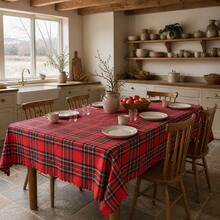 1pc Thickened Plaid Tablecloth With Ruffled Edge, Suitable For Christmas And Autumn Home Decor, Red And Green Dual-Color Christmas Tablecloth, Suitable For Holiday Dinner, Daily Dining Table Arrangement (180g/Sqm) - Burgundy - View 4