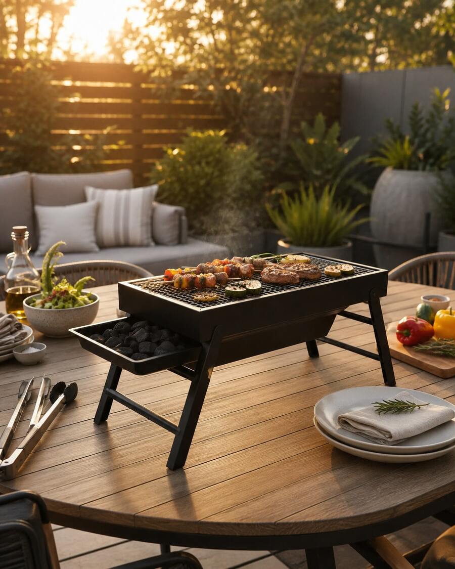 Parrilla Asador Grill Plancha Plegable Portátil Practica Para Viajes - Negro - Ver 1