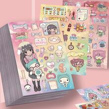 8pcs Girl Life Diary Die-Cut Stickers, Energetic Cute Creative Fresh Minimalist Packing Material, Waterproof Decals - Multicolor - View 1