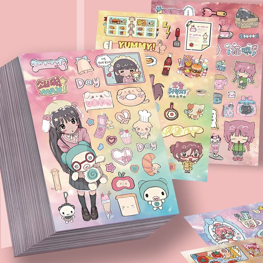 8pcs Girl Life Diary Die-Cut Stickers, Energetic Cute Creative Fresh Minimalist Packing Material, Waterproof Decals - Multicolor - View 1