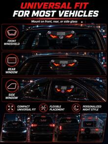 XF.Meraki Solar Demon Eye LED Window Light, LED Lights,Car Decoration,300mah,Waterproof Wireless Dynamic Warning Lights, For Car Windshield And Rear Window Decorative Ambient Lights,Car Accessories,Women's Car Accessories - A - View 5