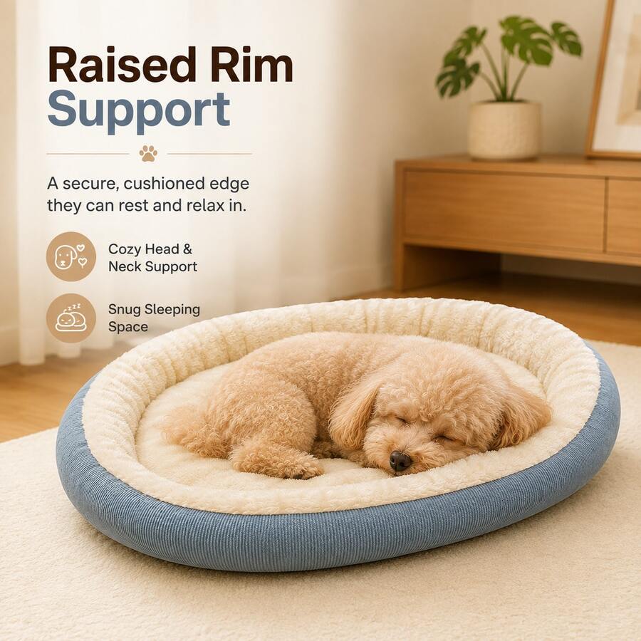 2026 New Oval Thickened Lambswool Pet Bed, Lambswool (Soft Cotton Fleece) Surface, Soft And Fluffy Touch, Filled With Fluffy Cotton, Soft With Support, Suitable For All Seasons. Multiple Sizes Available