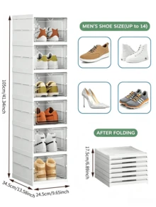 6‑Tier Foldable Shoe Cabinet - Flip‑Top Practical Plastic Shoe Cabinet, No Assembly Required, Vertical Stackable Design, Space‑Saving, Stable Structure, Vertical Shoe Rack, Suitable For Homes, Apartments, Dormitories And Shops - Multiple Specifications - View 3