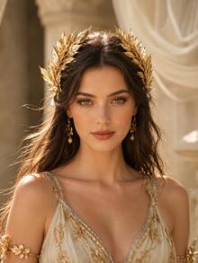 1pc Greek Goddess Gold Leaf Headband, Vintage Laurel Leaf Hair Accessory For Bride, Wedding, Prom, Evening Party - Gold - View 2
