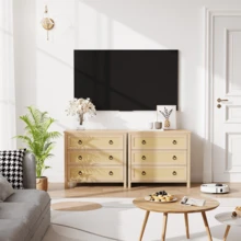 Rattan Chest Of Drawers With Round Handles , Bedroom Storage Unit (Single Item), 3/4 /5/6/7 Tier Natural Woven Storage Cabinet, Large Farmhouse Style Clothing Organizer For Bedroom And Living Room - Wood Color - View 3