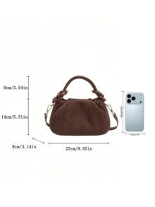 Brown Woven PU Leather Handbag, Fashionable Knotted Cloud Handle, Suitable For Office, Work, Daily Shopping And Weekend Outings, Great For Career Women, Students And Young Mothers - Coffee - View 2