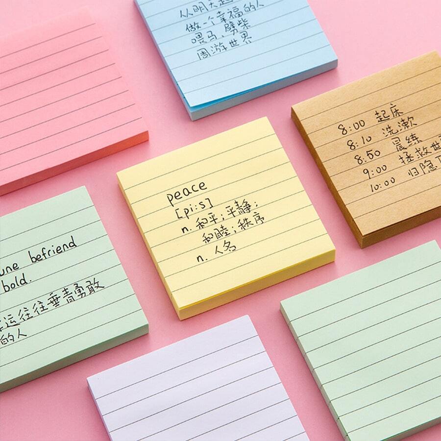 6pcs/Set Student Striped Cartoon Office Memo Sticky Notes, Cute Striped Lined Memo Pad, Tearable Self-Adhesive Reusable Stickers - one-size - View 1
