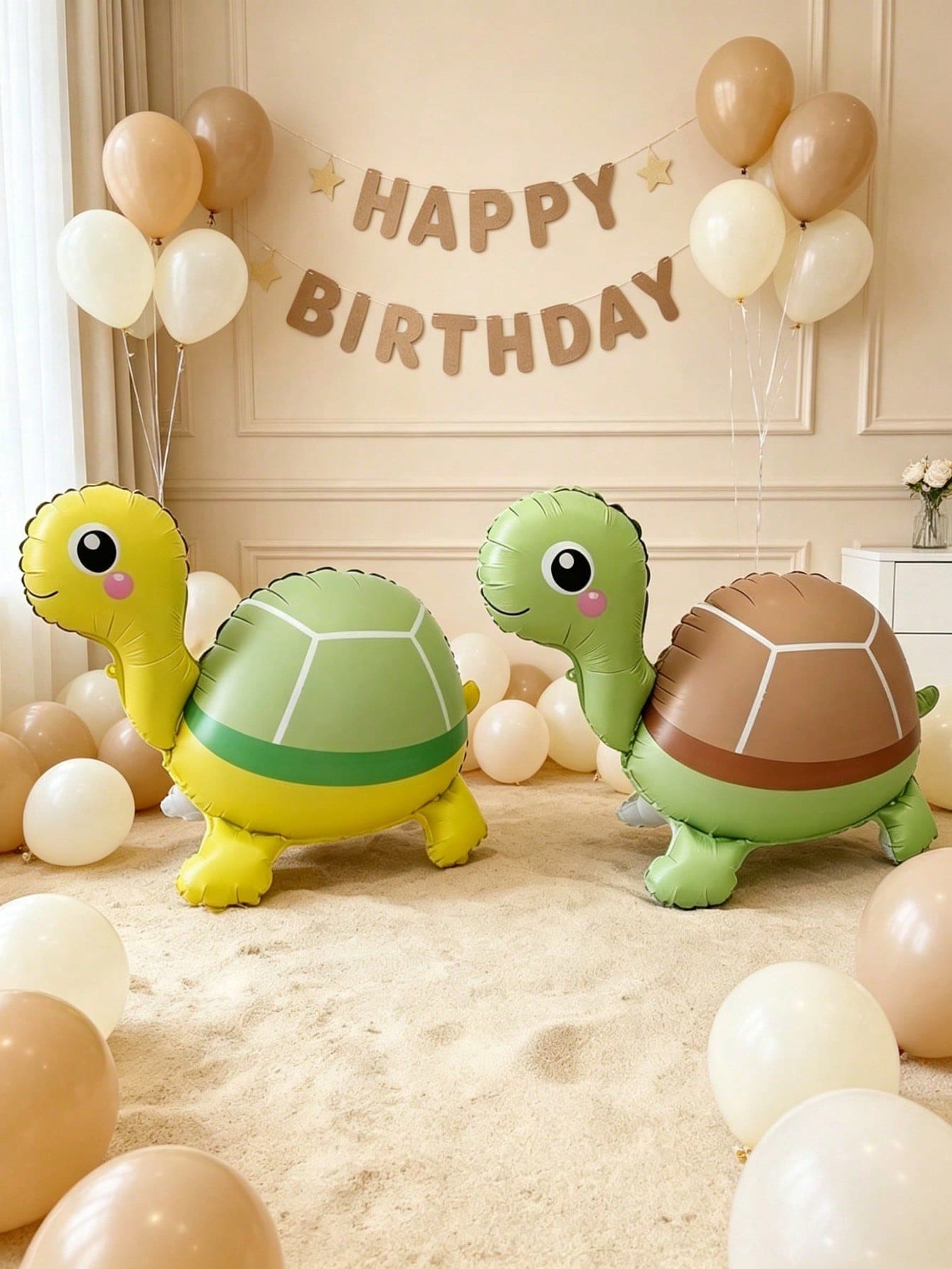 2pcs 3D Standing Cartoon Green & Yellow Turtle Shaped Balloons, Birthday Party Atmosphere Decoration, Gathering Event Gift Props, Room Indoor Outdoor Decoration - View 1