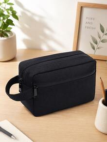 Large Capacity Zipper Pencil Case - Portable Multi-Compartment Pencil Bag - Waterproof Durable Stationery Storage - 1pc Black - View 7