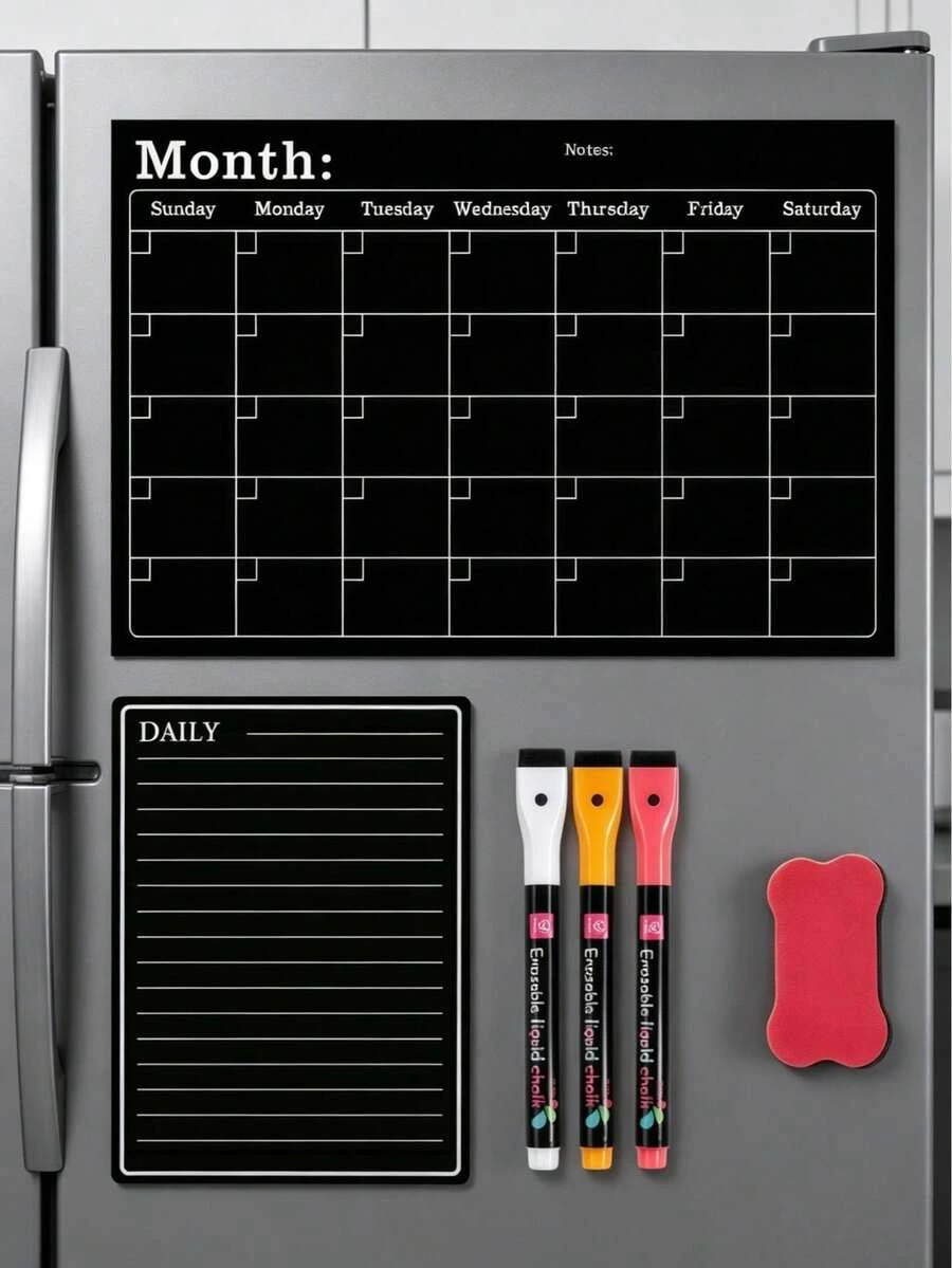 12/6/1pc Magnetic Erasable Refrigerator Calendar, Monthly Fridge Planner And Today's Menu List Organizer Whiteboard, Fridge Blackboard, Suitable For Kitchen Office, - Magnetic Sticker Set - View 1