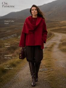 Tiefrote asymmetrische Schal-Strickjacke | Auffällige rote weiche Oberbekleidung | Elegante Winter-Mode-Schicht - Rot - Übersicht 8
