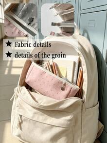 Star Print Canvas Pencil Case Set, Aesthetic Large Capacity Student Stationery Storage Bag. Set Includes 1 Pencil Case, 2 Spiral Notebooks And 1 Cute Charm. - Sets - View 4