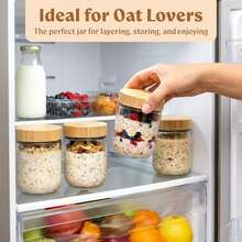 4/8-Pack Overnight Oats Containers With 4/8pcs Spoons And Bamboo Lids, Glass Jars With Airtight Lids For Meal Prep, Wide Mouth Mason Salad Jars, Glass Food Storage Container For Yogurt Chia Snacks Spice Sugar - Variant - View 6