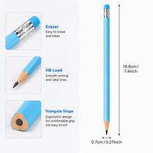 7/14pcs Blue HB Wooden Pencils With Eraser, Triangular Barrel Graphite Writing Pencils, Suitable For Writing, Drawing, Sketching, Office, School And Back To School Stationery - Blue Color - View 2