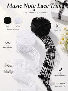 2 Yards Black & White Music Symbol Pattern Lace Ribbon Roll - Decorative Ribbon For Making Bows, Suitable For DIY Hair Accessories And Ribbon Bow Making, Also Can Be Used As Elegant Birthday Gift Ribbon And Wedding Ribbon For Gift Wrapping And Sewing Crafts - Music Symbol - View 8