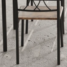 Space-Saving 3-Piece Dining Table Set For 2 – Square Metal & Wood Table With Upholstered Chairs – Compact Rustic Dining Room Furniture For Small Spaces, Apartments - Retro Color Mdf Seat - View 5