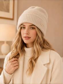 1pc Women's Oversized Knit Beanie Hat, New Autumn/Winter Thick Warm Versatile Ear-Covering Headwrap Cold Weather Cap - Multicolor - View 5