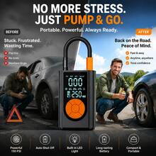 Portable Wireless Mini Air Pump 2000mAh 7.4V, With Digital Dual Display, LED Light And Pressure Gauge, Suitable For Cars, Motorcycles, Bicycles And Balls, Essential Equipment For Spring Travel - A - View 3