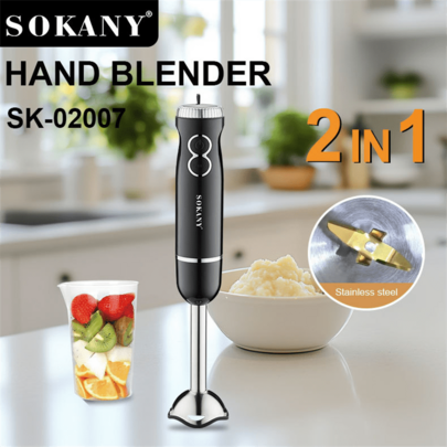SOKANY 2'si 1 Arada Elektrikli Mikser, 400W Yüksek Güç, 2 Kademeli Hız Kontrolü, Dahili Ölçü Kabı, 304 Paslanmaz Çelik Malzeme, Yumurta Çırpmaya, Et Karıştırmaya, Bebek Mamasına ve Meyve Suyu Yapımına Uygun, Ev, Otel ve Et Karıştırma İçin İdeal