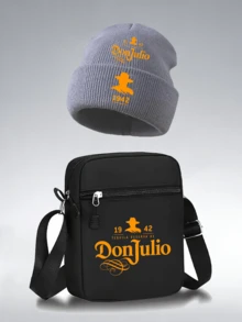 1件/2件裝復古「Don Julio」個性化字母圖案印花中性針織毛帽與斜跨包，街頭時尚戶外運動針織帽與包，可調節，送給自己或朋友的禮物 - 彩色 - 查看 17