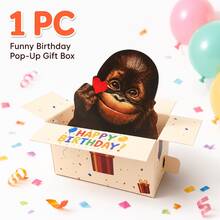 趣味生日 3D 立體彈出卡 - 幽默 3D 動物角色設計，附彩色紙，適用於生日、週年紀念、母親節、父親節、居家裝飾和團隊邀請，禮品卡，彩色 3D 卡 - 查看 9