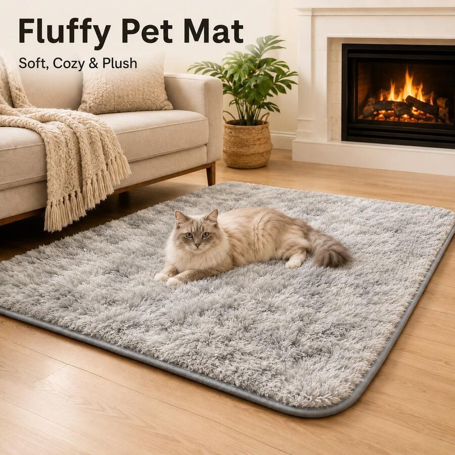 Long Pile Pet Mat, Suitable For Cats And Dogs, Soft Fluffy Long Hair Sleeping Pad, Non-Slip Bottom Back, Comfortable Indoor Resting Mat, Suitable For Puppies, Kittens, Small And Large Pets - Black - View 1
