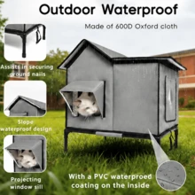 1PC Weather-Resistant Outdoor Cat House With Detachable Elevated Frame, Waterproof 600D Oxford Fabric, Thermal Reflective Aluminum Foil & Transparent Viewing Window For Garden Patio Use, For Multi-Cat Families, All-Weather Durable & Comfortable - L - View 6