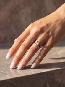 ESBERRY 1件莫桑鑽戒指 經典1克拉四爪單顆主石戒指，適合女性婚禮與訂婚佩戴 - 銀色 - 查看 4