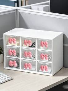 White Multi‑Compartment Storage Box With Pink Bow Decor,6‑Grid &9‑Grid Desktop Organizer,Multifunctional Storage Case For Cosmetics, Stationery,Bedroom Sundries, Student Desk Supplies, Pen Holder,Small Office Accessories&Toiletry Organizer Home Decor - Multicolor - View 13