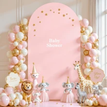 4ft/5ft/6ft/6.6ft/7.2ft Wedding Arch Decor Backdrop, Wedding & Party Arch Background, Pink Arch Cover, Double-Sided Elastic Fabric Arch Backdrop (Arch Frame Not Included), Elegant - View 1